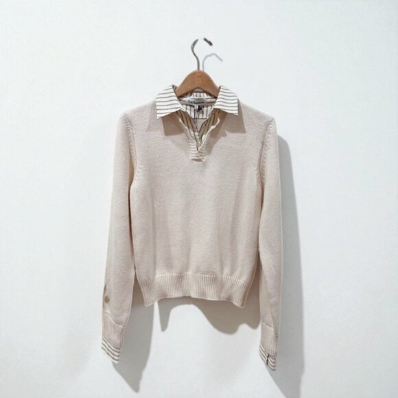 NWT En Saison Azra Half Placket Mixed Media Collared Layered Look Sweater - Picture 4 of 10